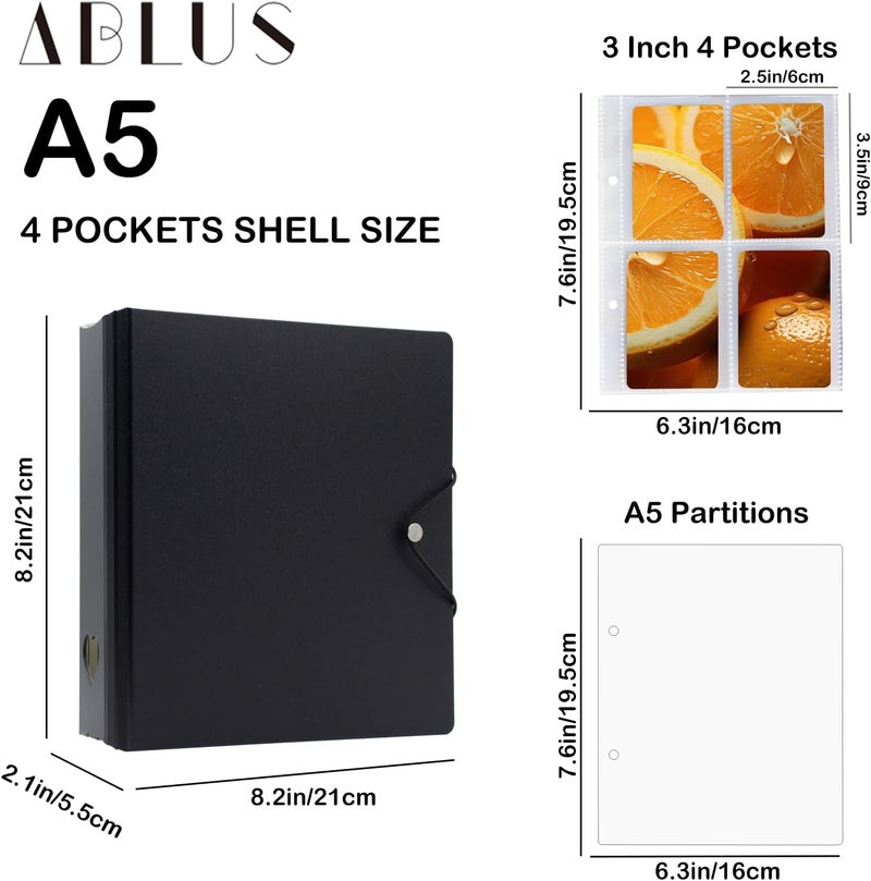 Ablus A5 Kpop Photocard Binder, 2 Ring Binder Photo Album for Fujifilm Instax Mini Camera Polaroid Printer Photo Film, 2x3 inch Kpop Photocard Holder Book with 25 Pages 4 Pocket (Black) - Image 3